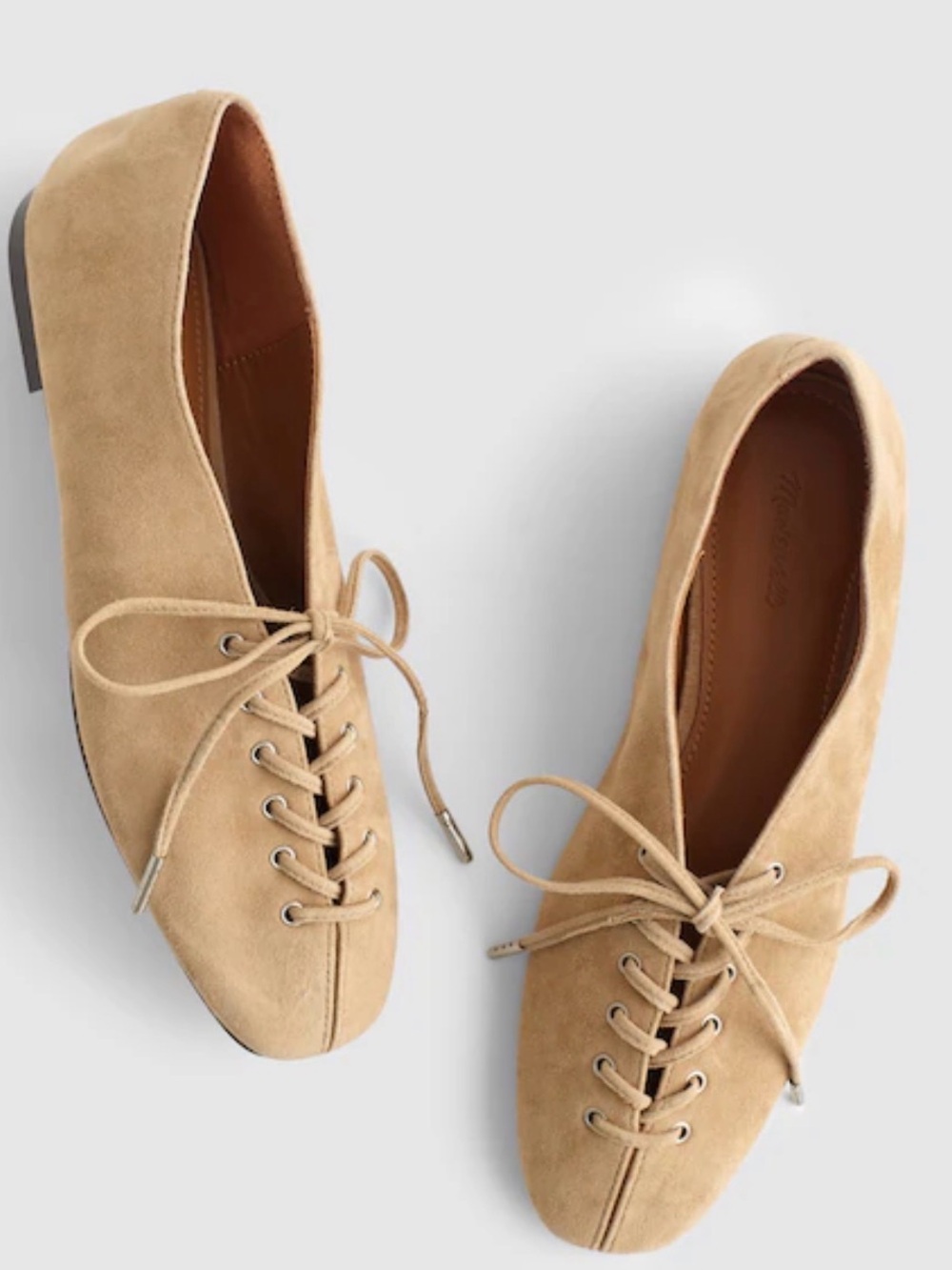 Madewell Suede Lace-Up Flats in Tan